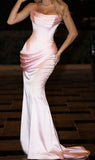 Sexy Mermaid Strapless Pink Satin For Women Party Dresses Formal Prom Dresses 22th Birthday Gown HZ0311