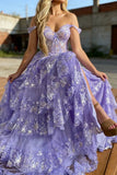 Sparkly Ball Gown Off The Shoulder Lace Slit For High School Teens Girls Prom Dresses Sequin Long Formal Evening Party Gowns HZ0311