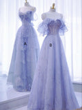 Unique A Line Tulle Sequins Prom Dresses Formal Long Evening Party Gowns Vestidos De Dia HZ0311
