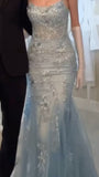 Charming Mermaid Spaghetti Straps Light Sky Blue Tulle Prom Dresses Inspiration For Teens Formal Dress Party Outfits Prom Gown Ideas HZ0311