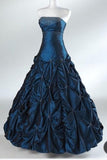 Vintage Ball Gown Strapless Navy Blue Taffeta 90s Prom Dresses Inspiration Party Dress Princess Graduation Dress HZ0311
