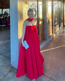 Elegant A line Strapless Red Sleeveless Chiffon Simple Evening Formal Prom Dress With Scarf HZ0311