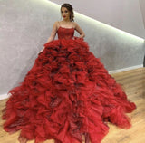 Chic Ball Gown Prom Dress Women Spaghetti Straps Wine Red Tulle Long Formal Dance Evening Party Gowns HZ0311