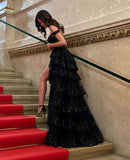 Sparkly Ball Gown Off The Shoulder With Lace Slit For High School Teens Girls Prom Dresses Sequin Long Formal Evening Party Gowns HZ0311