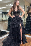 Sparkly Ball Gown Off The Shoulder Lace Slit For High School Teens Girls Prom Dresses Sequin Long Formal Evening Party Gowns HZ0311