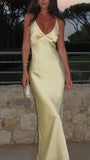 Unique Mermaid Spaghetti Straps Pale Yellow Silk Satin Long Prom Dresses Formal Gown Inspo Evening Outfit HZ0311