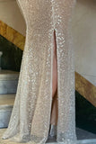 Simple Pink Mermaid Straps Sequin Prom Dresses With Split HZ0311