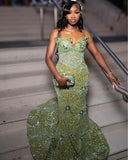Green Mermaid Long Evening Gown Shinny Prom Dress Inspiration Party Gowns Princess Formal Dress HZ0311