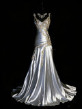Chic Grape Dresses V-neck A-Line Long Prom Dresses Embroidery Satin Sleeveless Princess Formal Dress HZ0311