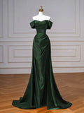 Simple Off Shoulder Satin Burgundy Long Prom Dress, Burgundy Long Formal Dress Party Gown HZ0311