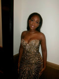 Sparkly Mermaid Sweetheart Black Gold With Beaded Bodice Long Prom Dress For Black Girls Evening Dresses HZ0311