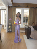 Sparkly Mermaid Spaghetti Strap Lilac Sequined Long Prom Dresses Sexy Formal Gowns HZ0311