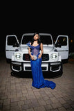 Modest Mermaid Sweetheart Royal Blue Sequins Long Formal Prom Evening Dress Dinner Outfits Party Gowns For Teens Girls HZ0311