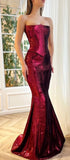 Classy Mermaid Strapless Burgundy Satin Long Inspo For Women Girls Formal Party Gowns Prom Dresses HZ0311