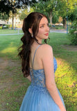 Modern A Line Spaghetti Straps Blue Tulle Prom Dress Fashion Aesthetic For Teens Formal Dresses Party Outfits Prom Gown HZ0311