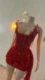 Sexy Sheath Strapless Red Sequin Short 16th Birthday Dress Homecoming Dresses Cocktail Gown HZ0311