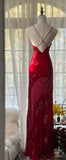 Elegant Mermaid Spaghetti Straps Burgundy Chiffon With Appliques Long Formal Fancy Prom Evening Dress Dinner Outfits Classy Party Gowns HZ0311