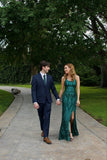 Cute Scoop Neck Dark Green Sequins Mermaid Prom Dress with Slit For Women HZ0311