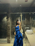 Unique Sheath Spaghetti Straps Chiffon Layers Long Prom Dresses Evening Dress HZ0311