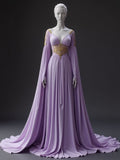 Stunning A Line V Neck Chiffon Lilac Long Sleeves Prom Dresses Inspo Party Dress Glitter Beads Prom Gown HZ0311