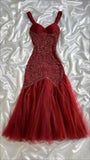 Modest Mermaid Sweetheart Burgundy Tulle With Beads For Women Party Dress Long Formal Prom Dresses 22th Birthday Outfits HZ0311