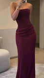 Burgundy Dress Night Aesthetic Mermaid Strapless Prom Graduation Formal Dresses For Teens HZ0311
