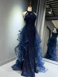 Navy Blue Sequins Long Prom Formal Dress Mermaid Evening Party Dresses HZ0311