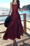 Simple Mermaid Sweetheart Burgundy Prom Dress, Burgundy Party Dress HZ0311