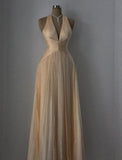 Halter Prom Dresses Champagne Evening Dresses Party Dress Formal Gowns HZ0311