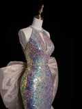 Sparkly Mermaid Scoop Neck Sequin Sleeveless Long Prom Dresses Formal Gowns Evening Dress HZ0311