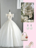 Timeless Ball Gown Sweetheart White Sequin Tulle Wedding Dress Long Fairytale Autumn Bridal Dresses HZ0311