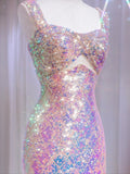Sparkly Mermaid Sweetheart With Straps Pink Sequined Formal Evening Dress Gowns Long Prom Dresses HZ0311