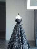 Ball Gown Strapless Black Sleeveless With Feathers Women's Dress Long Quinceanera Dresses Sweet 16 Quince Dress HZ0311