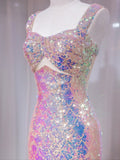 Sparkly Mermaid Sweetheart With Straps Pink Sequined Formal Evening Dress Gowns Long Prom Dresses HZ0311