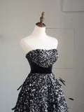Ball Gown Strapless Black Sleeveless With Feathers Women's Dress Long Quinceanera Dresses Sweet 16 Quince Dress HZ0311