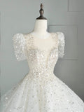 Timeless Ball Gown Sweetheart White Sequin Tulle Wedding Dress Long Fairytale Autumn Bridal Dresses HZ0311