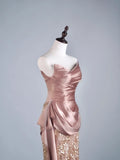 Modest Mermaid Sweetheart Pink Sequin With Pleated Ruffles Long Prom Dresses Night Semi Formal Dresses HZ0311