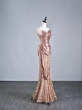 Modest Mermaid Sweetheart Pink Sequin With Pleated Ruffles Long Prom Dresses Night Semi Formal Dresses HZ0311