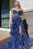 Pretty Off The Shoulder Pink Lace Slit Long Formal Prom Dresses Evening Dress Formal Party Gowns HZ0311