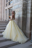 Unique Ball Gown Sweetheart Yellow Tulle with Lace Applique Evening Dresses Long Prom Dress HZ0311