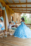 Charming Ball Gown Off The Shoulder Blue Flowers Satin Long Quinceanera Dress Sweet 15 16 Dresses HZ0311