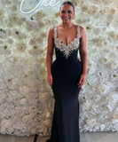 Elegant Mermaid Sweetheart Black Bodycon Evening Women Party Long Formal Prom Dress 16 Birthday Gown Ladies Dresses HZ0311