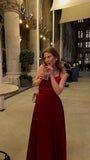 Simple A line Spaghetti Strap Burgundy Backless Prom Dresses For Teens Formal Dress Party Outfits Prom Gowns HZ0311