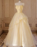 Unique Ball Gown Spaghetti Strap Yellow Tulle Prom Dresses With Flowers Long Party Dress 22th Birthday Outfits Graduation Dress HZ0311