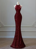 Sparkly Sequin Mermaid High Neck Burgundy Sequin With Beads Prom Dresses Inspiration Evening Gowns For Women Formal Party Prom Dress HZ0311