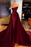 Modest Mermaid Off The Shoulder Marine Ball Dresses Long Formal Gown Burgundy Prom Dresses Evening Gowns HZ0311
