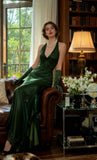 Green Halter Sheath Beaded Chiffon Long Prom Dresses Elegant Green Evening Gowns Dance Outfits HZ0311