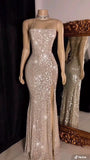 Sparkly Mermaid Spaghetti Strap Sequin Slit Prom Dresses Long Evening Formal Gown Wedding Party Gowns HZ0311