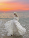 Princess Wedding Dresses Ball Gown Off The Shoulder Lace Tulle White Brides Dress For Brides Fitted Long Bridal Gowns HZ0311