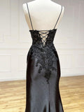 Classy Spaghetti Straps Mermaid Wine Red V Neck Satin Lace Long Prom Dresses Formal Dress HZ0311